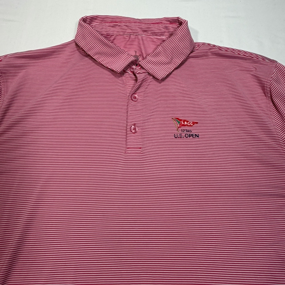 Official US Open Golf Polo Shirt 123rd LACC 2023 Men’s 2XL Pink Red White Stripe
